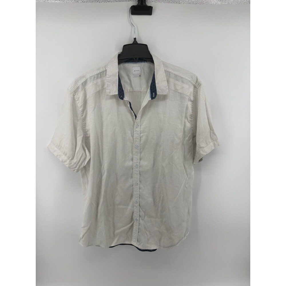 JB Holt Shirt Men 2XL Ivory Button Down Short Flip Sleeve Button Up Athletic Fit